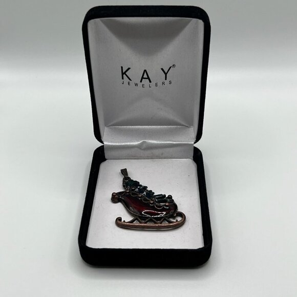 Kay Jewelers Green Red Sleigh and Christmas Tree Pendant - Picture 2 of 4